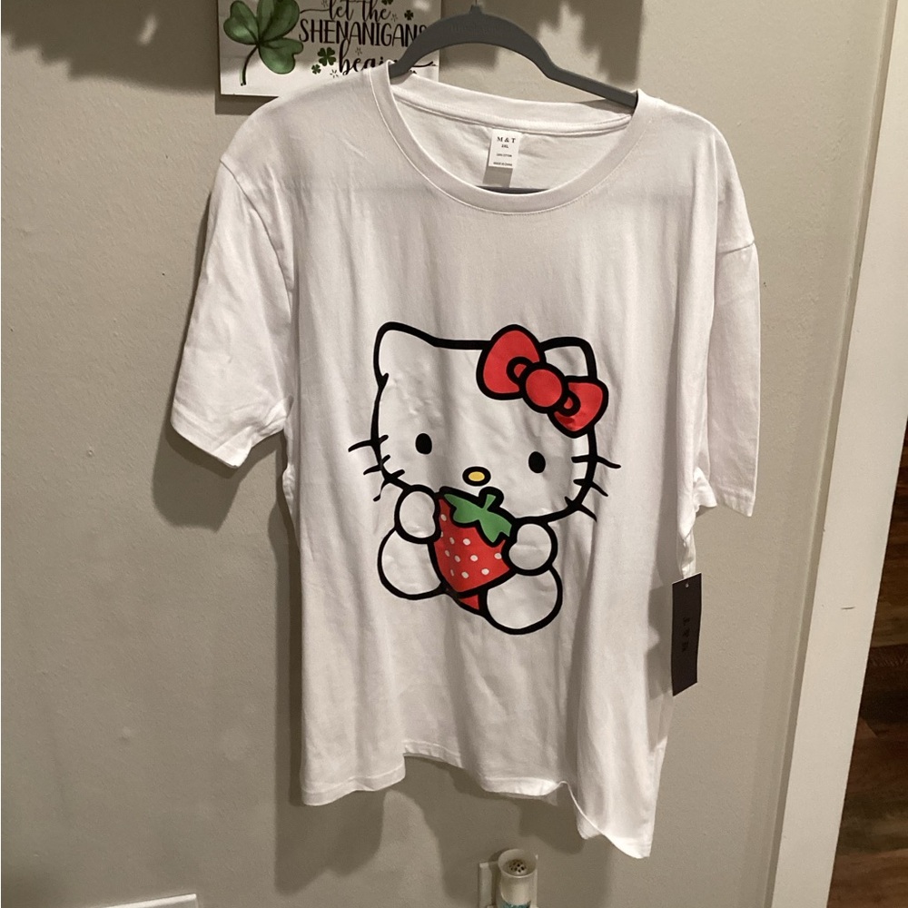 50% Off! 3 Days Only! NWT-Hello Kitty White Tee wRed Bow & Strawberry - Sz 2x!!! - Picture 7 of 7